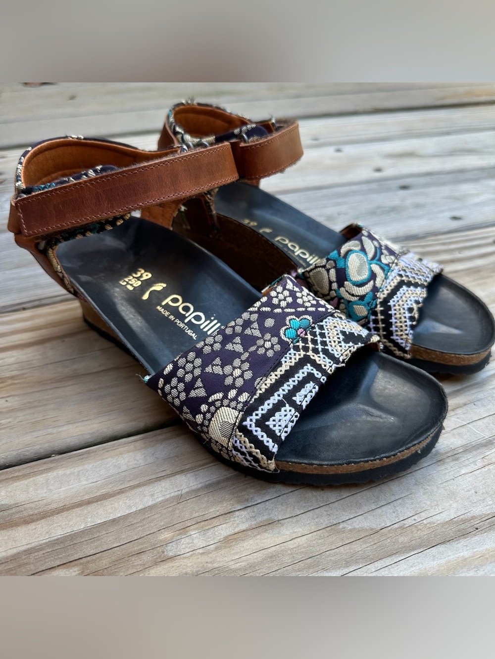 Papilio By Birkenstock Brown Leather Strap And Boho Geometric Print Size 39 US 8